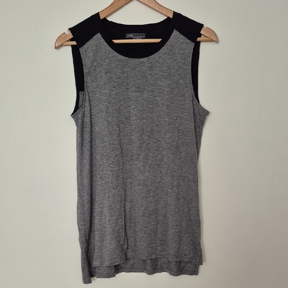 Vince Sleeveless Top Jersey Knit With Sheer Black Silk Accent Gray/Black Size M - Picture 1 of 5